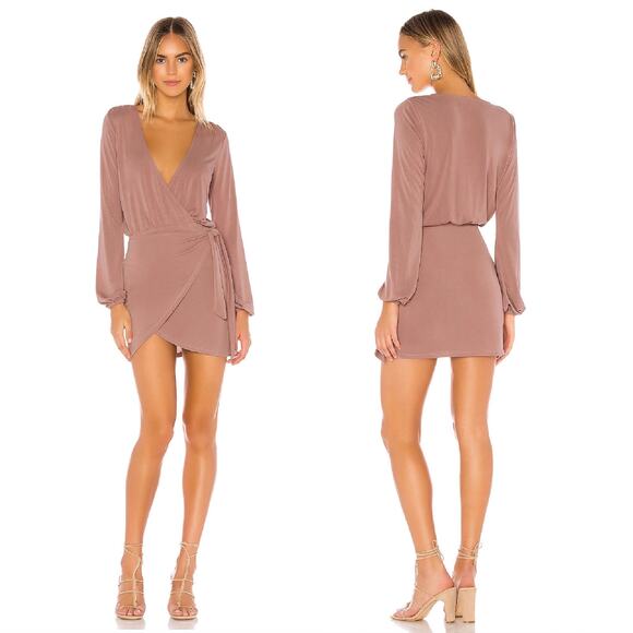 Lovers & Friends Emmy Dress Mini Mauve Front‎ Wrap Tie V Neck Long Sleeve XXS - Picture 2 of 11
